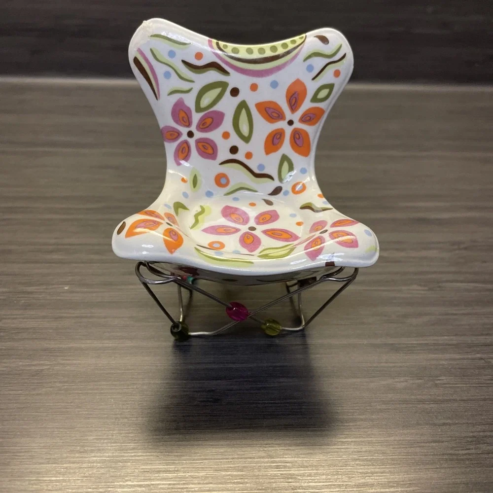 PartyLite Colorful Tealight Votive Candle‎ Holder Porcelain Chair 3x3x3 Set (2)